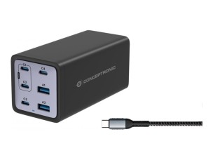 Conceptronic power adapter - 4 x USB-C, 2 x 9 pin USB Type A - 200 Watt