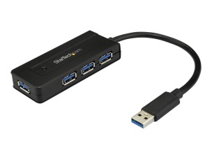 Startech 4 Port USB 3.0 Hub SuperSpeed 5Gbps with Fast Charge Portable USB 3.1/USB 3.2 Gen 1 Type-A Laptop/Desktop Hub, USB Bus Power or Self Powered for High Performance, Mini/Compact - 15W of Shared Power (ST4300MINI) - hub - 4 ports