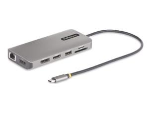 Startech USB-C Triple-Monitor Multiport Adapter, HDMI/DP/Card Reader - docking station - USB-C 3.2 Gen 1 / Thunderbolt 3 / Thunderbolt 4 - HDMI, 2 x DP - 1GbE