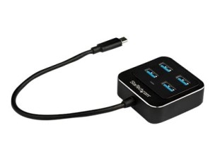 Startech 4-Port USB C Hub, USB-C to 4x USB-A Ports, SuperSpeed 10Gbps USB 3.1/USB 3.2 Gen 2 Type-C Hub, USB Bus Powered, Portable/Compact USB-C to USB Adapter Hub for Laptop, Aluminum - Windows/macOS/Linux (HB31C4AB) - hub - 4 ports