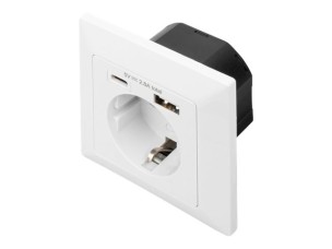 DIGITUS DA-70615 - socket-outlet - 1 power socket, 2 USB sockets - white, RAL 9003