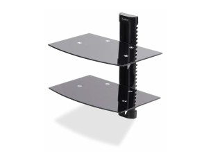 Startech Dual Floating Wall-Mounted AV Shelves, Adjustable Height Shelf For Under TV, Organize A/V Equipment On Black Tempered Glass Shelves shelf - for audio/video components - black
