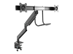 Startech Desk Mount Dual Monitor Arm, Ergonomic Dual Monitor VESA Mount for 32" 17.6lbs (8kg) Displays, Crossbar Handle for Synchronized Full Motion, Height Adjustable, C-Clamp/Grommet - Small Footprint Design (ARMSLMBARDUO) mounting kit - adjustable arm 