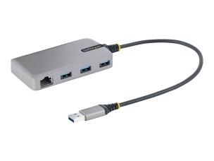 Startech 3-Port USB Hub with Ethernet, 3x USB-A Ports, Gigabit Ethernet RJ45, USB 3.0 5Gbps, Bus-Powered, USB Hub w/ GbE and 1ft/30cm Long Cable, Portable Laptop USB Hub - USB Expansion Hub w/ Ethernet Adapter (5G3AGBB-USB-A-HUB) - hub - 3 ports