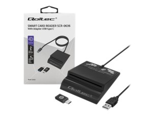 Qoltec Intelligent Smart ID SCR-0636 - SMART card reader - USB-C, USB 2.0