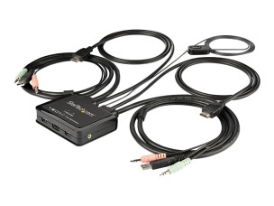 Startech 2 Port HDMI KVM Switch, 4K 60Hz, Compact Dual Port UHD/Ultra HD USB Desktop KVM Switch with Integrated 4ft Cables & Audio, Bus Powered & Remote Switching, MacBook ThinkPad - 4K KVM Switch w/ Audio (SV211HDUA4K) - KVM / audio switch - 2 ports