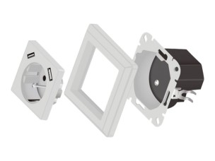 Delock - power socket-outlet - 1 gang - 1 power socket, 2 USB sockets - white