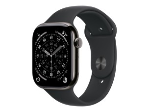Apple Watch Series 11 (GPS + Cellular) - slate titanium - smart watch with sport band - black - 64 GB