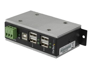 Startech 4 Port USB 2.0 Hub, Metal Industrial USB-A Hub (4x USB-A) with ESD & Surge Protection, Extended Operating Temp -40 to 185°F, Din Rail/Wall/Desk Mountable, USB Expander Hub - Windows/macOS/Linux (HB20A4AME) - hub - 4 ports - TAA Compliant