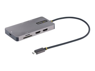 Startech USB C Multiport Adapter, Dual HDMI Video, 4K 60Hz, 2-Port 5Gbps USB-A Hub, 100W Power Delivery Charging, GbE, SD/MicroSD, USB Type-C Mini Travel Dock, 12"/30cm Cable - USB C Laptop Docking Station - docking station - USB-C / Thunderbolt 3 / Thund