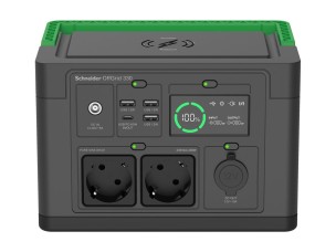 Schneider OffGrid 330 - portable power station - LCD, lithium-ion, 2 CEE 7/3 schuko outlets, sinewave, 3 USB-A, 1 USB-C, wireless charger - 330 watt - Li-Ion - 332 Wh