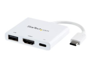 Startech USB-C to HDMI Adapter - White - 4K 30Hz - Thunderbolt 3 Compatible - with Power Delivery (USB PD) - USB C Dongle (CDP2HDUACPW) - adapter - HDMI / USB - 60 mm