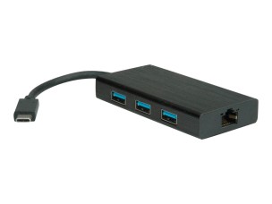 VALUE USB 3.1 to Gigabit Ethernet Converter - network adapter - USB-C 3.1 - USB 3.0 x 3 + Gigabit Ethernet x 1 + USB-C 3.1 x 1