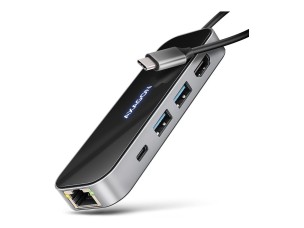 AXAGON HMC-6GLN Glass - docking station - USB-C 3.2 Gen 1 / USB 3.0 / USB4 / Thunderbolt 3 / Thunderbolt 4 - HDMI - 1GbE
