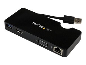 Startech USB 3.0 to HDMI or VGA Adapter Dock - USB 3.0 Mini Docking Station w/ USB, GbE Ports - Portable Universal Laptop Travel Hub (USB3SMDOCKHV) - docking station - USB - HDMI - 1GbE
