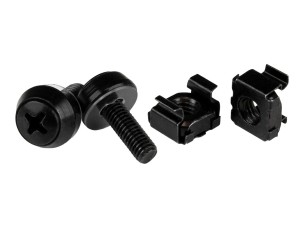 Startech 50 Pack 10-32 Server Rack Cage Nuts and Screws with Washers, Rack Mount Hardware Kit, Network/IT Equipment Cabinet Clip/Captive Nuts & Bolts for Square Rack Holes, Black, TAA - 50-Pk 10-32 Cage Nuts (CABSCREW1032) - rack screws and nuts - TAA Com
