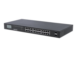 Intellinet 24-Port Gigabit Ethernet PoE+ Switch with 2 SFP Ports, LCD Display, IEEE 802.3at/af Power over Ethernet (PoE+/PoE) Compliant, 370 W, Endspan, 19" Rackmount - switch - 24 ports - unmanaged - rack-mountable