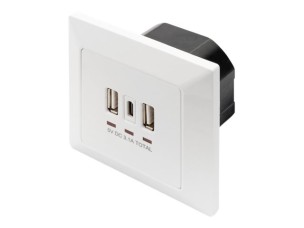 DIGITUS DA-70618 - USB-outlet - 2 USB sockets, 1 USB-C socket - RAL 9003, signal white