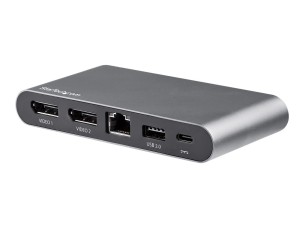 Startech USB C Dock, 4K Dual Monitor DisplayPort, Mini Laptop Docking Station, 100W Power Delivery Passthrough, GbE, 2-Port USB-A Hub, USB Type-C Multiport Adapter 3.3' Cable, Dual DP - Portable USB-C Dock (DK30C2DAGPD) - docking station - USB-C - 2 x DP 