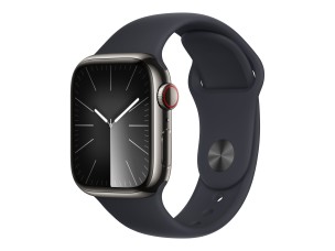 Apple Watch Series 9 (GPS + Cellular) - graphite stainless steel - smart watch with sport band - midnight - 64 GB