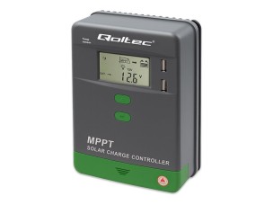 Qoltec - solar charge controller - MPPT, 30A, 12/24V, LCD, APP, GEL, LiFePO4 - Bluetooth - grey, green