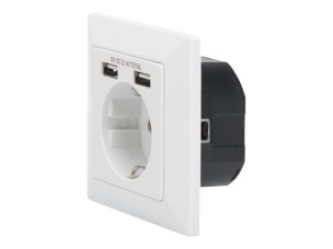 DIGITUS - socket-outlet - 1 power socket, 2 USB sockets - RAL 9003, pure white
