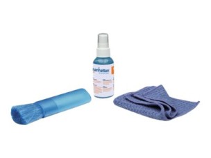 Manhattan LCD Cleaning Kit (mini), Alcohol-free, Includes Cleaning Solution (60ml), Brush and Microfibre Cloth, Ideal for use on monitors/laptops/keyboards/etc, Three Year Warranty, Blister - LCD screen cleaning kit for LCD display