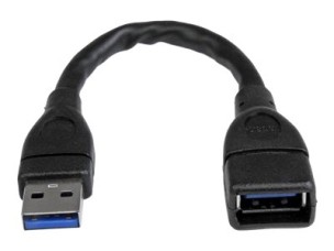 StarTech 6in Short USB 3.0 Extension Adapter Cable (USB-A Male to USB-A Female) - USB 3.1 Gen 1 (5Gbps) Port Saver Cable - Black (USB3EXT6INBK) - USB extension cable - USB Type A to USB Type A - 15.2 cm