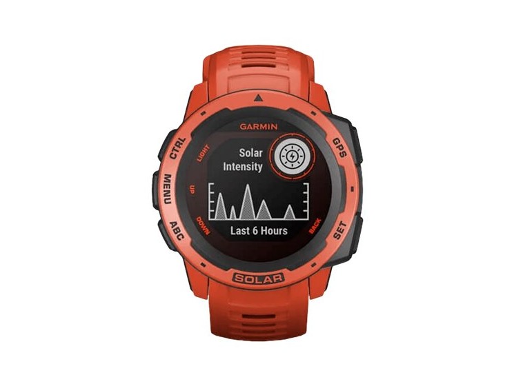 Garmin Instinct Solar flame red sport watch with band flame