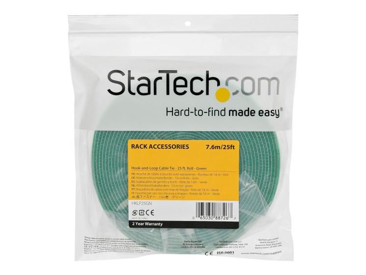 StarTech.com 25ft. Hook and Loop Roll - Cut-to-Size Reusable Cable Ties -  Bulk Industrial Wire Fastener Tape - Adjustable Fabric Wraps - Black