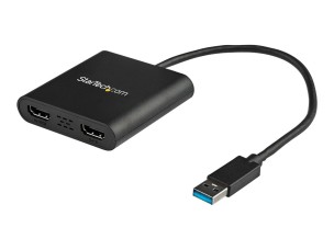 StarTech.com USB 3.0 to Dual HDMI Adapter, 1x 4K 30Hz & 1x 1080p, External Video & Graphics Card, USB Type-A to HDMI Dual Monitor Display Adapter Dongle, Supports Windows Only, Black - USB to Dual HDMI Adapter (USB32HD2) - adapter cable - HDMI / USB - TAA