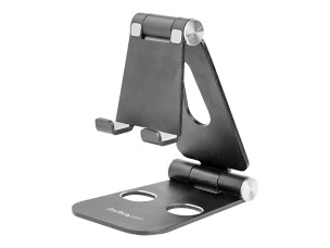 StarTech.com Phone and Tablet Stand, Foldable Universal Mobile Device Holder for Smartphones & Tablets, Adjustable Multi-Angle Viewing Ergonomic Cell Phone Stand for Desk, Portable, Black - Foldable Phone Holder (USPTLSTNDB) - desktop stand for mobile pho