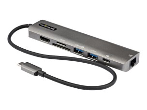 StarTech.com USB C Multiport Adapter, USB-C to 4K 60Hz HDMI 2.0, 100W Power Delivery Pass-through, SD/MicroSD, 2-Port USB 3.0 Hub, GbE, USB Type-C Mini Dock, 12" (30cm) Long Attached Cable - Works w/Thunderbolt 3 (DKT30CHSDPD1) - docking station - USB-C /