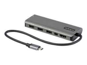 StarTech.com USB C Multiport Adapter, USB-C to HDMI or Mini DisplayPort 4K 60Hz, 100W Power Delivery Pass-Through, 4-Port 10Gbps USB Hub, USB Type-C Mini Dock, 12"/30cm Long Attached Cable - Works w/ Thunderbolt 3 (DKT31CMDPHPD) - docking station - USB-C 