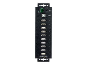 StarTech.com 10-Port Industrial USB 2.0 Hub, Rugged USB Hub w/15kV Air/8kV Contact ESD Level 4 Protection, DIN/Wall/Desk Mountable USB-A Hub, Multiport USB Hub with Locking Ports - Metal Construction (USB210AIND-USB-A-HUB) - hub - industrial - 10 ports - 