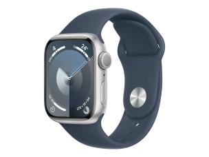 Apple Watch Series 9 (GPS) - silver aluminium - smart watch with sport band - storm blue - 64 GB