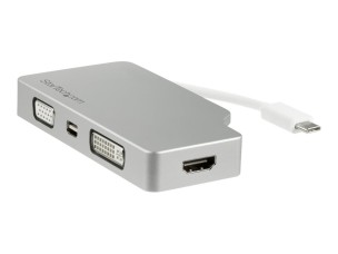 StarTech.com USB C Multiport Video Adapter with HDMI, VGA, Mini DisplayPort or DVI, USB Type C Monitor Adapter to HDMI 1.4 or mDP 1.2 (4K), VGA or DVI (1080p), Silver Aluminum Adapter - 4-in-1 USB-C Converter (CDPVGDVHDMDP) - adapter - Mini DisplayPort / 