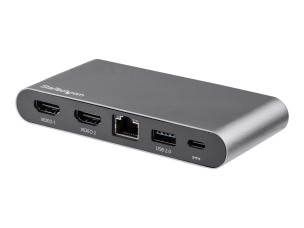 StarTech.com USB C Dock, 4K Dual Monitor HDMI Display, Mini Laptop Docking Station, 100W Power Delivery Passthrough, GbE, 2-Port USB-A Hub, USB Type-C Multiport Adapter,3.3' Cable, Dual 4K - 4K Mini Laptop Dock (DK30C2HAGPD) - docking station - USB-C - 2 