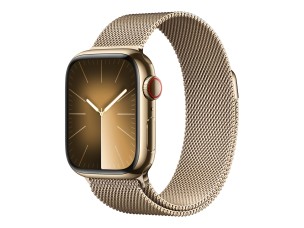 Apple Watch Series 9 (GPS + Cellular) - gold stainless steel - smart watch with milanese loop - gold - 64 GB