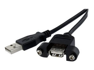 StarTech.com 1 ft Panel Mount USB Cable A to A - F/M - USB extension cable - USB (M) to USB (F) - USB 2.0 - 1 ft - molded, thumbscrews - black - USBPNLAFAM1 - USB extension cable - USB to USB - 30 cm