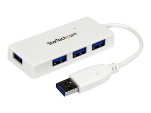 StarTech.com 4 Port USB 3.0 Hub - Multi Port USB Hub w/ Built-in Cable - Powered USB 3.0 Extender for Your Laptop - White (ST4300MINU3W) - hub - 4 ports