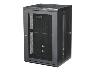 StarTech.com 18U 19" Wall Mount Network Cabinet, 16" Deep Hinged Locking IT Network Switch Depth Enclosure, Assembled Vented Computer Equipment Data Rack with Shelf & Flexible Side Panels - 18U Vented Cabinet (RK1820WALHM) - rack enclosure cabinet - 18U