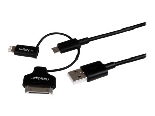 StarTech.com 1m 3 ft Black Apple 8-pin Lightning or 30-pin Dock Connector or Micro USB to USB Cable for iPhone iPod iPad - Charge & Sync (LTADUB1MB) - charging / data cable - 1 m