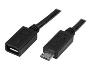 StarTech.com 0.5m 20in Micro-USB Extension Cable - M/F - Micro USB Male to Micro USB Female Cable (USBUBEXT50CM) - USB extension cable - Micro-USB Type B to Micro-USB Type B - 50 cm