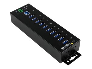 StarTech.com 10-Port USB 3.0 Hub - Metal Industrial USB-A Hub with ESD & Surge Protection - Din Rail, Wall or Desk Mountable - TAA Compliant USB Expander Hub (ST1030USBM) - hub - 10 ports