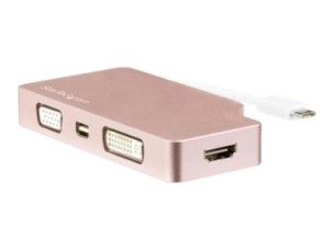 StarTech.com USB C Multiport Video Adapter with HDMI, VGA, Mini DisplayPort or DVI, USB Type C Monitor Adapter to HDMI 1.4 or mDP 1.2 (4K), VGA or DVI (1080p), Rose Gold Aluminum Adapter - 4-in-1 USB-C Converter (CDPVDHDMDPRG) - external video adapter - r