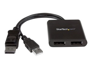 StarTech.com 2-Port Multi Monitor Adapter, DisplayPort 1.2 MST Hub, Dual 4K 30Hz or 1080p, USB Bus Powered, Video Splitter for Extended Desktop Mode on Windows Only, DP to 2x DP MST Hub - Multi Stream Transport (MSTDP122DP) - video splitter - 2 ports