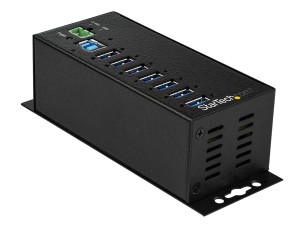 StarTech.com 7 Port USB Hub with Power Adapter, Surge Protection, Metal Industrial USB 3.0 Data Transfer Hub, Din Rail, Wall or Desk Mountable, High Speed USB 3.1/USB 3.2 Gen 1 5Gbps Hub - Windows/macOS/Linux (HB30A7AME) - hub - 7 ports - TAA Compliant