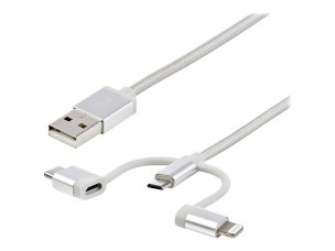 StarTech.com USB Multi Charging Cable - 3.3 ft / 1m - Lightning / USB-C / Micro-USB - Braided - MFi Certified - USB 2.0 - 3 in 1 Charging (LTCUB1MGR) - USB cable - 1 m