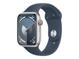 Apple Watch Series 9 (GPS + Cellular) - silver aluminium - smart watch with sport band - storm blue - 64 GB